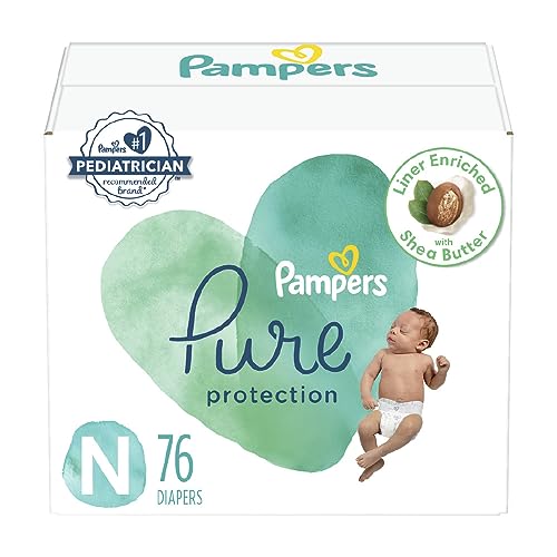 Pampers Pure Protection Diapers Newborn - Size 0, 76 Count, Hypoallergenic Premium Disposable Baby Diapers